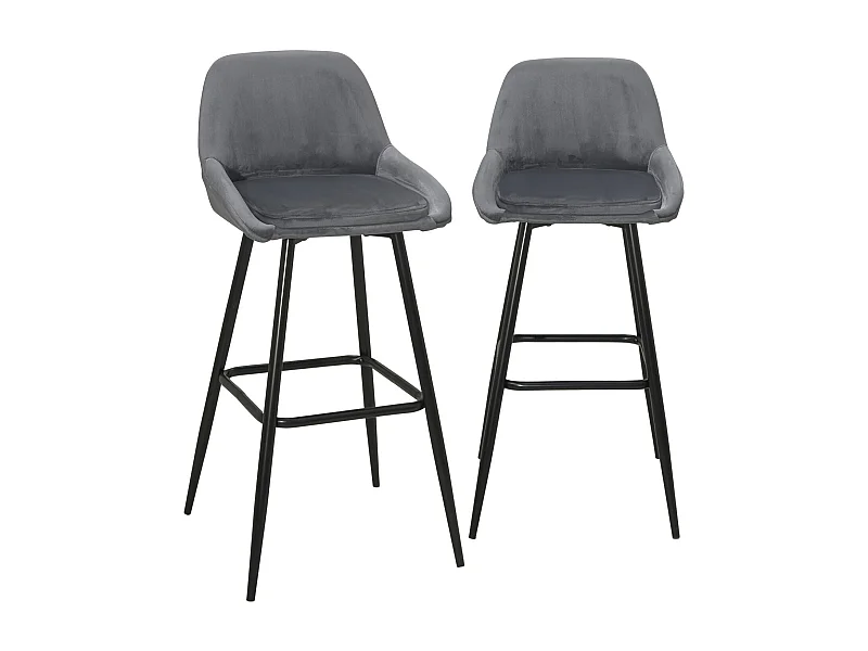 Tabourets de bar velours, lot de 2, pieds métal noir, hauteur d'assise 68 cm, MIRA (gris)