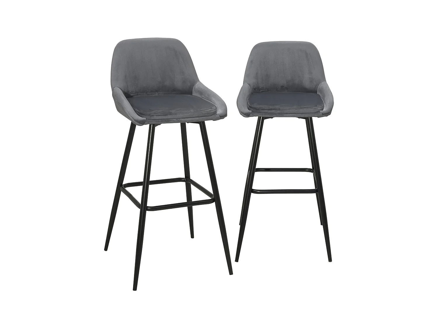 Taburetes de bar de terciopelo, lote de 2, patas de metal negro, altura del asiento 68 cm, MIRA (Gris)