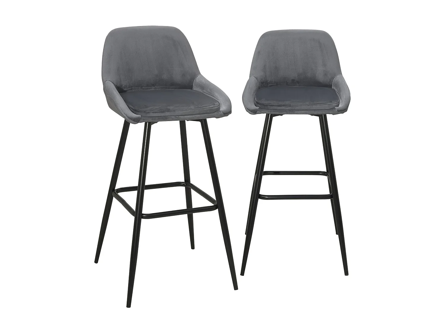 Tabourets de bar velours, lot de 2, pieds métal noir, hauteur d'assise 68 cm, MIRA (gris)