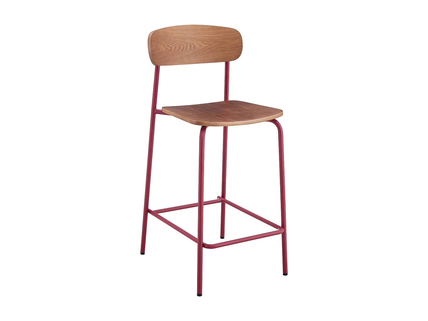 Set van 2 hoge stoelen van metaal en bordeauxrood hout