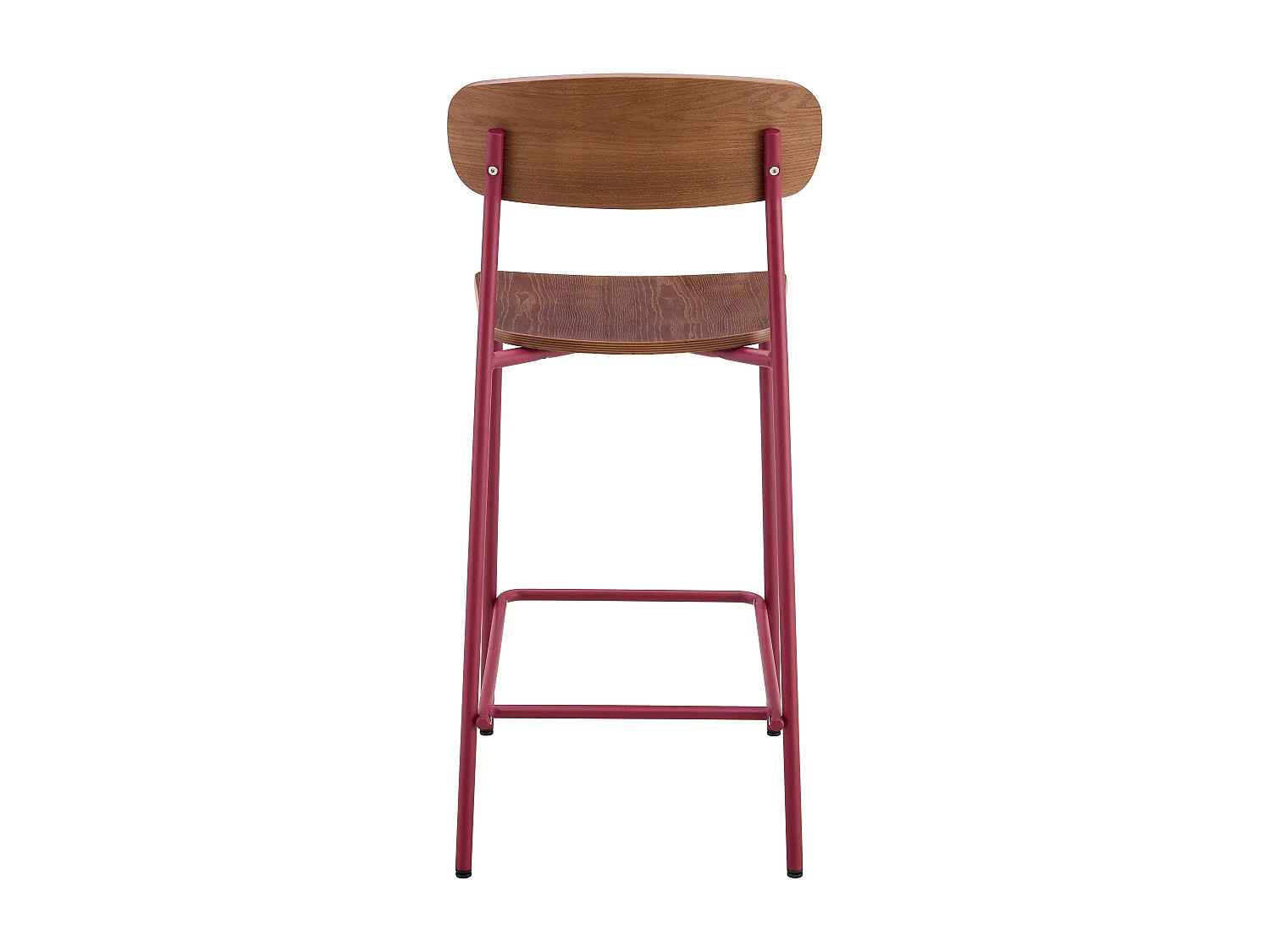 Lot de 2 chaises hautes en métal et bois bordeaux