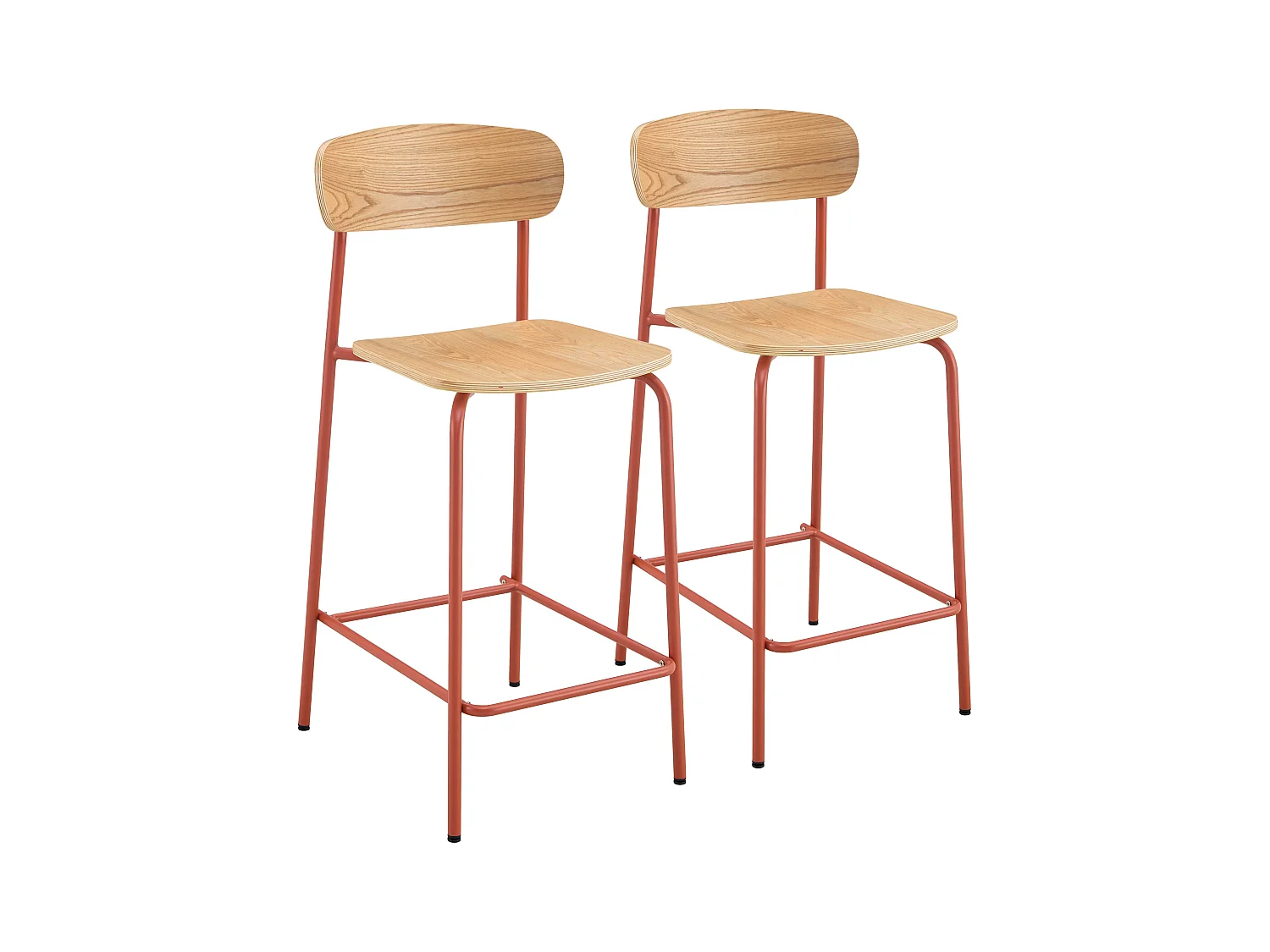 Lot de 2 chaises hautes en métal et bois orange