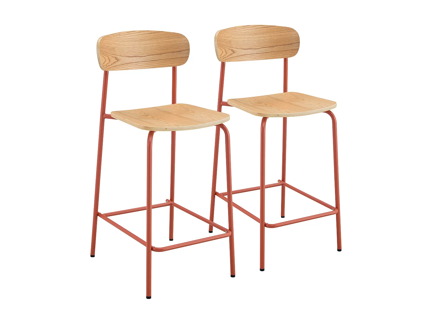 Lot de 2 chaises hautes en métal et bois orange