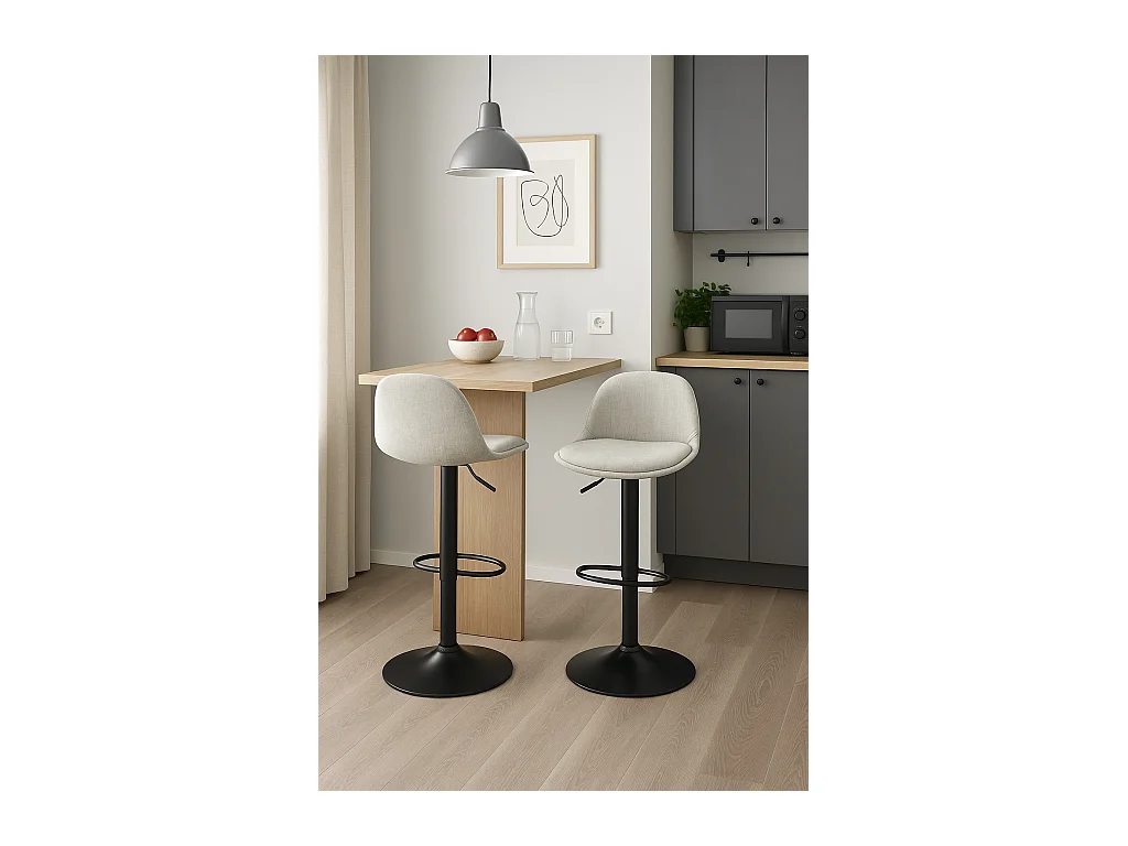 Tabourets de Bar Cuisine Design SIG+ - Lot de 2 Chaises De Bar Réglable (tissu Gris)