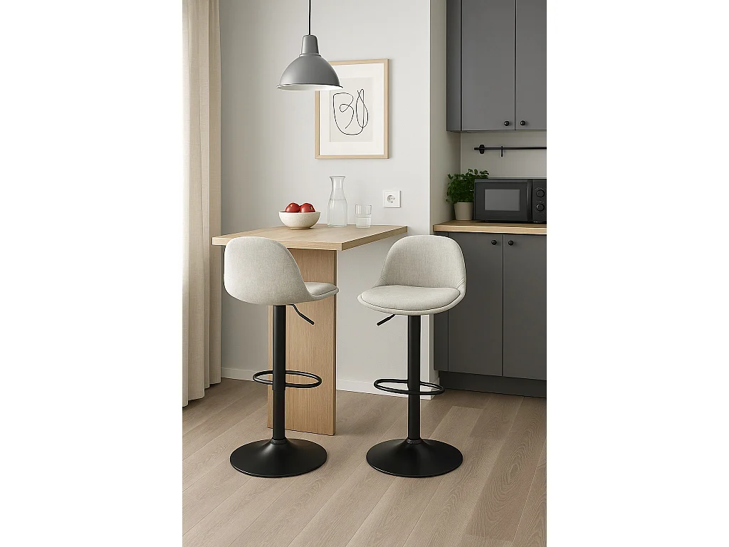 Tabourets de Bar Cuisine Design SIG+ - Lot de 2 Chaises De Bar Réglable (tissu Gris)