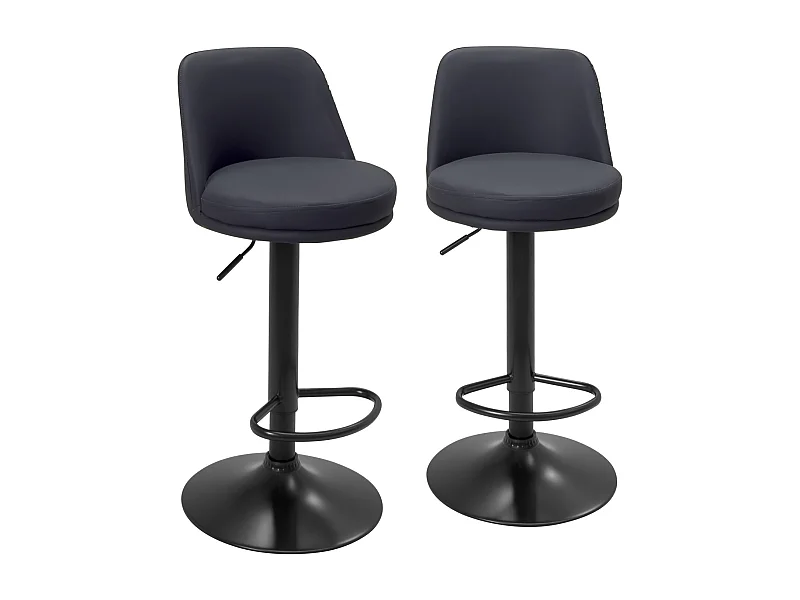 Lot de 2 tabourets de bar, assise ronde, haut dossier, réglable, pivotant RIF (noir)