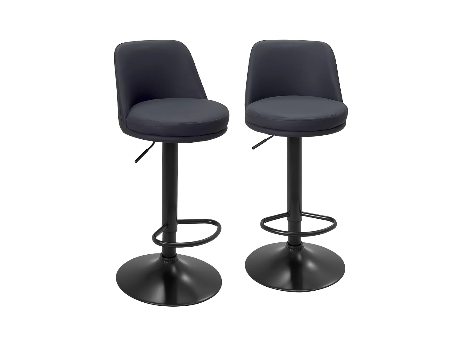 Lot de 2 tabourets de bar, assise ronde, haut dossier, réglable, pivotant RIF (noir)