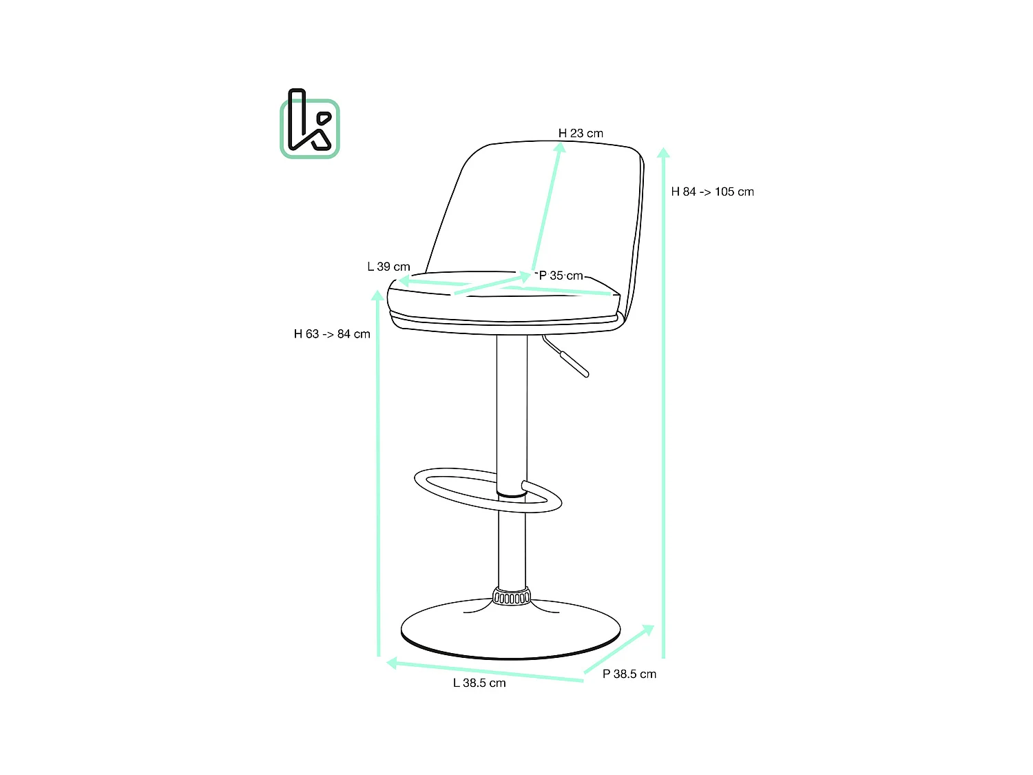Lot de 2 tabourets de bar, assise ronde, haut dossier, réglable, pivotant RIF (noir)