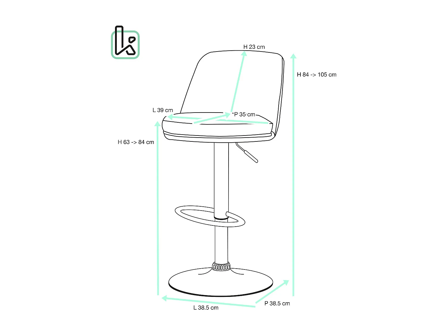 Lot de 2 tabourets de bar, assise ronde, haut dossier, réglable, pivotant RIF (noir)