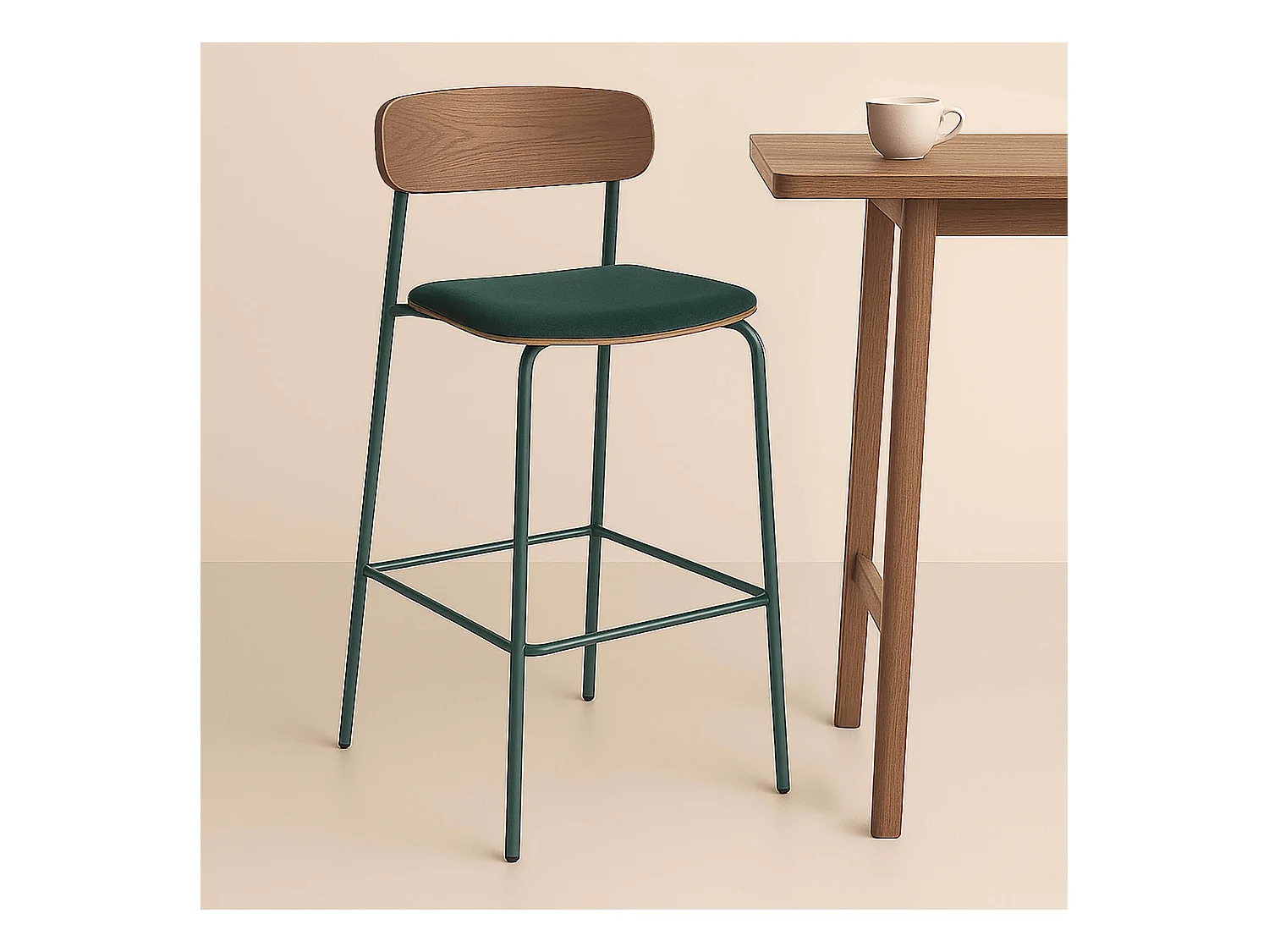 Set van 2 hoge stoelen in kaki groen hout
