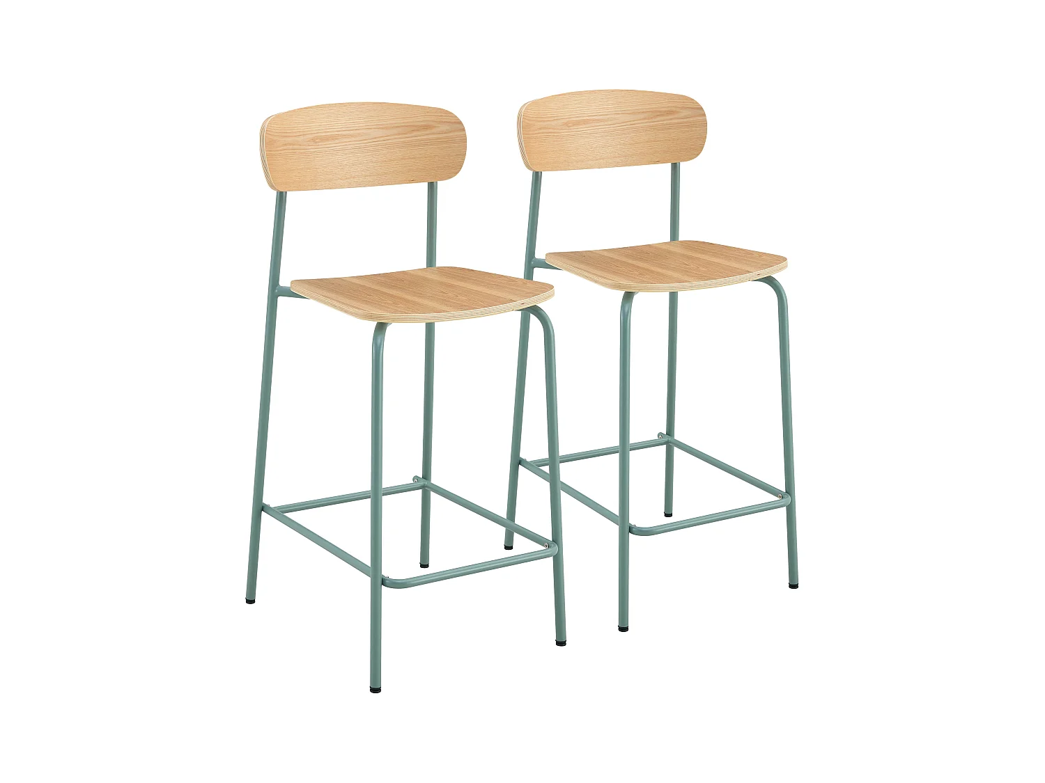 Lot de 2 chaises hautes en métal et bois bleu clair