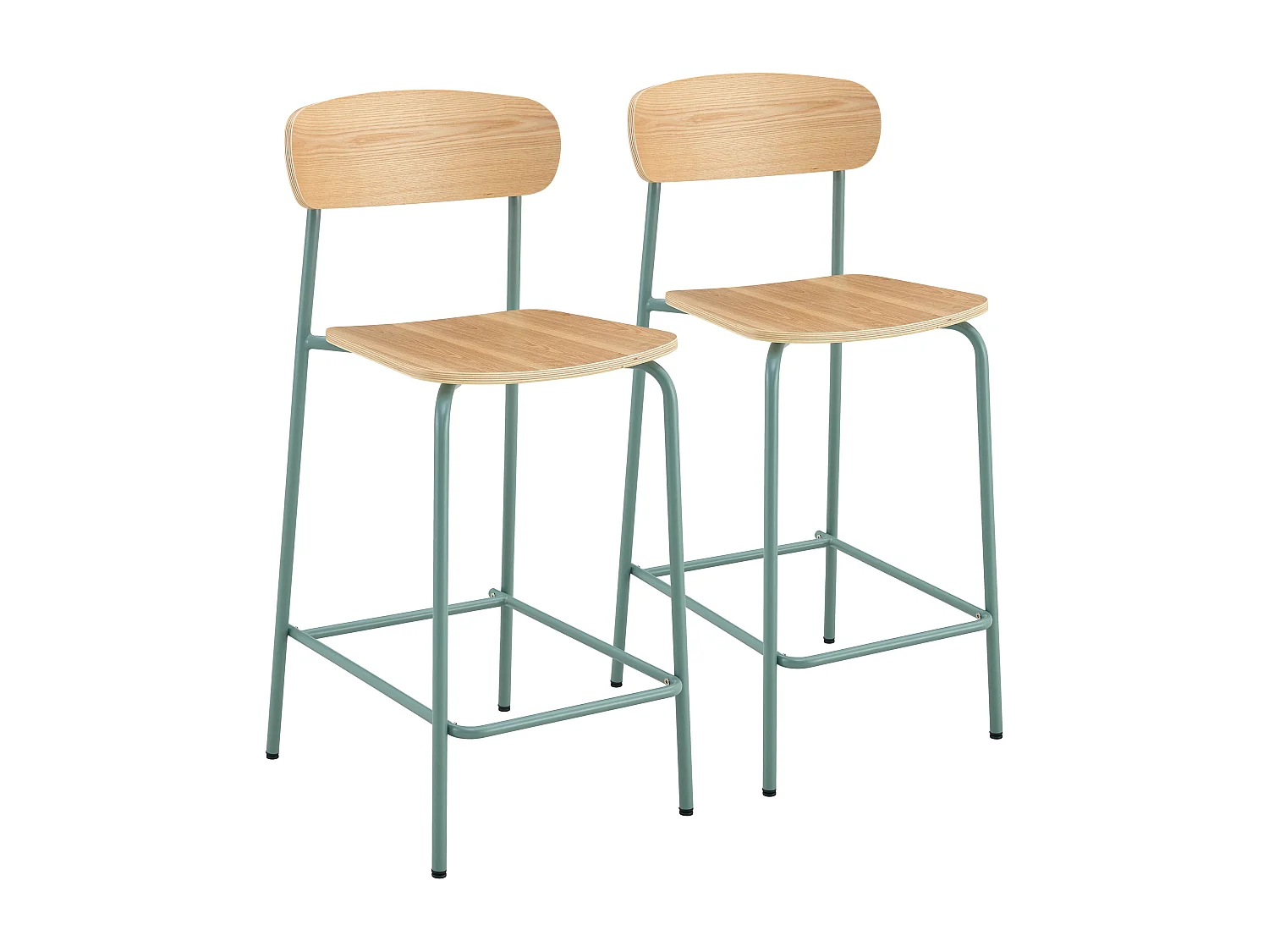 Lot de 2 chaises hautes en métal et bois bleu clair