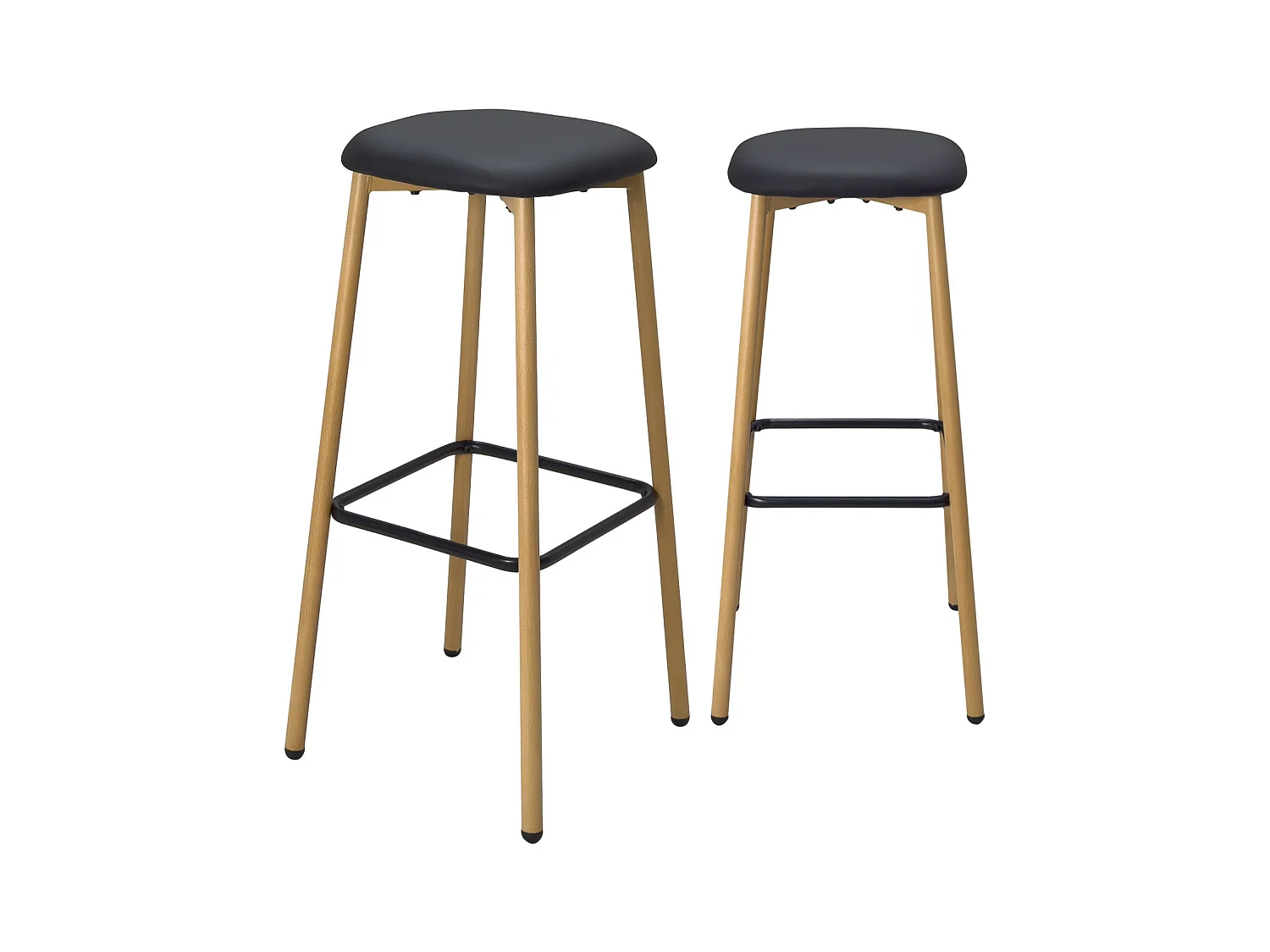 Tabourets de bar, hauteur d'assise 78 cm, pieds métal immitation hêtre, lot de 2 NES (noir)