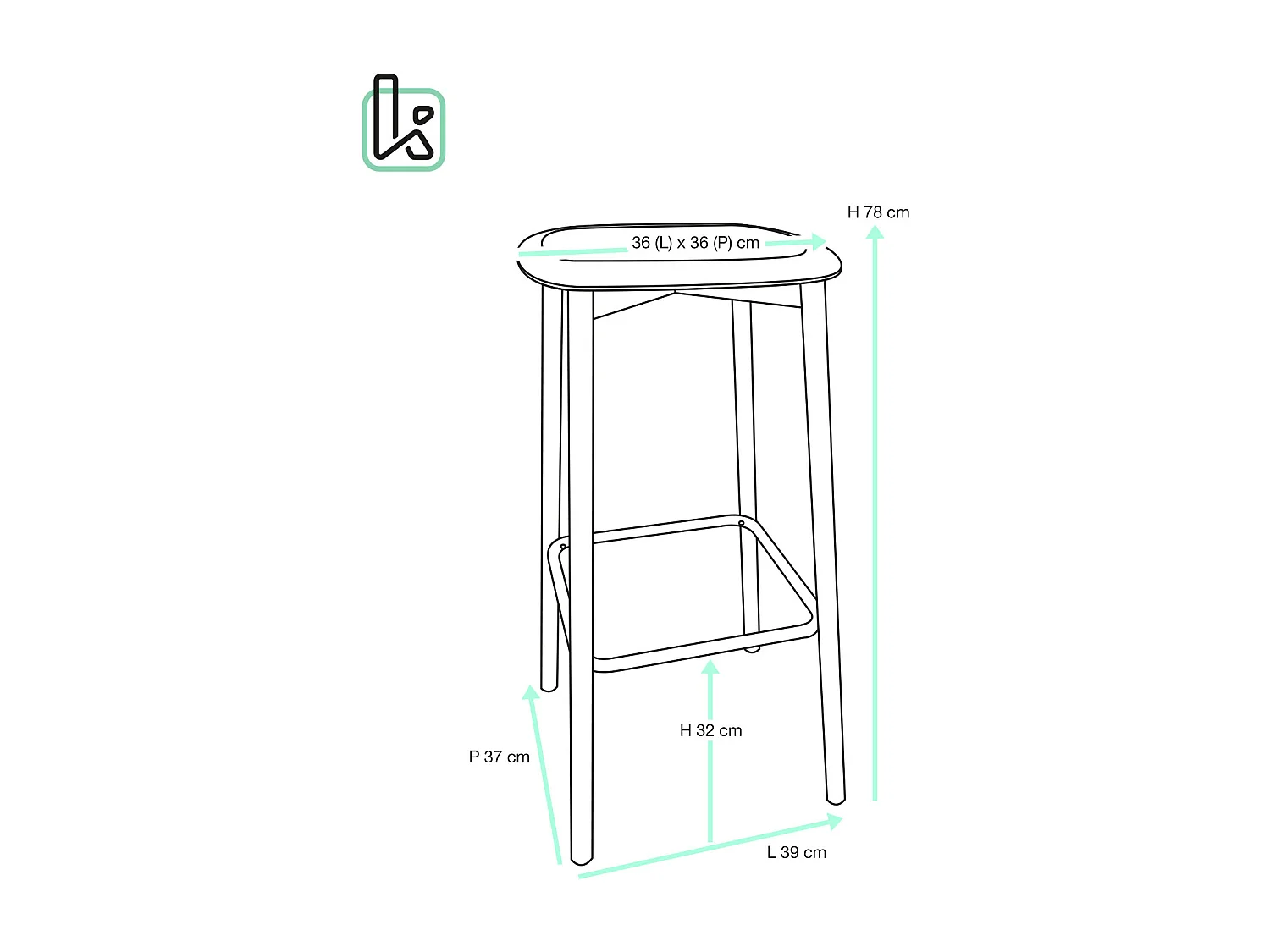 Tabourets de bar, hauteur d'assise 78 cm, pieds métal immitation hêtre, lot de 2 NES (noir)