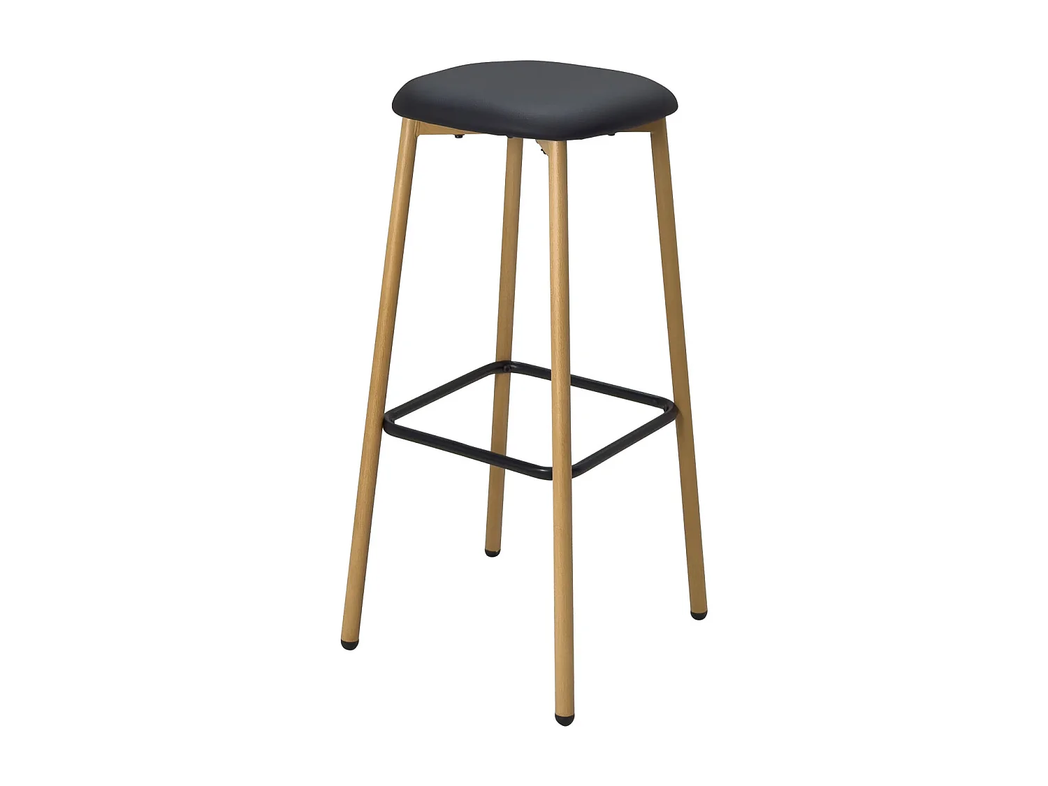 Tabourets de bar, hauteur d'assise 78 cm, pieds métal immitation hêtre, lot de 2 NES (noir)
