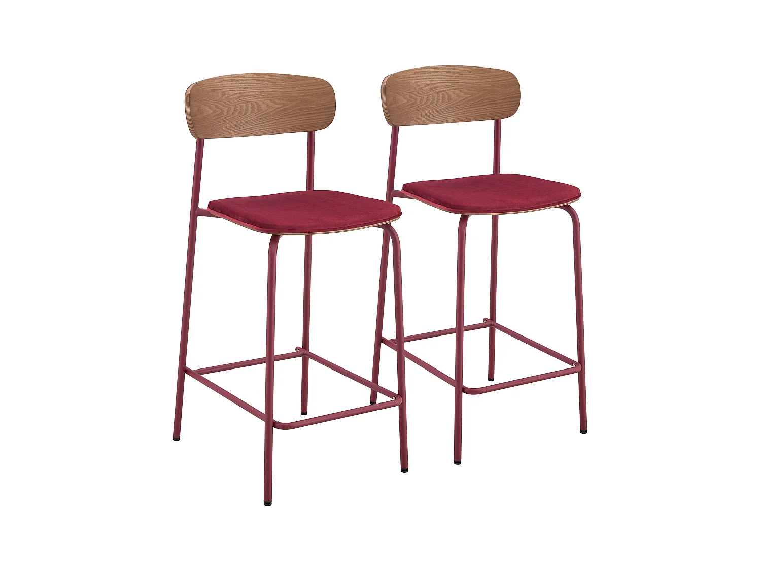 Set van 2 hoge stoelen in bordeauxrood hout