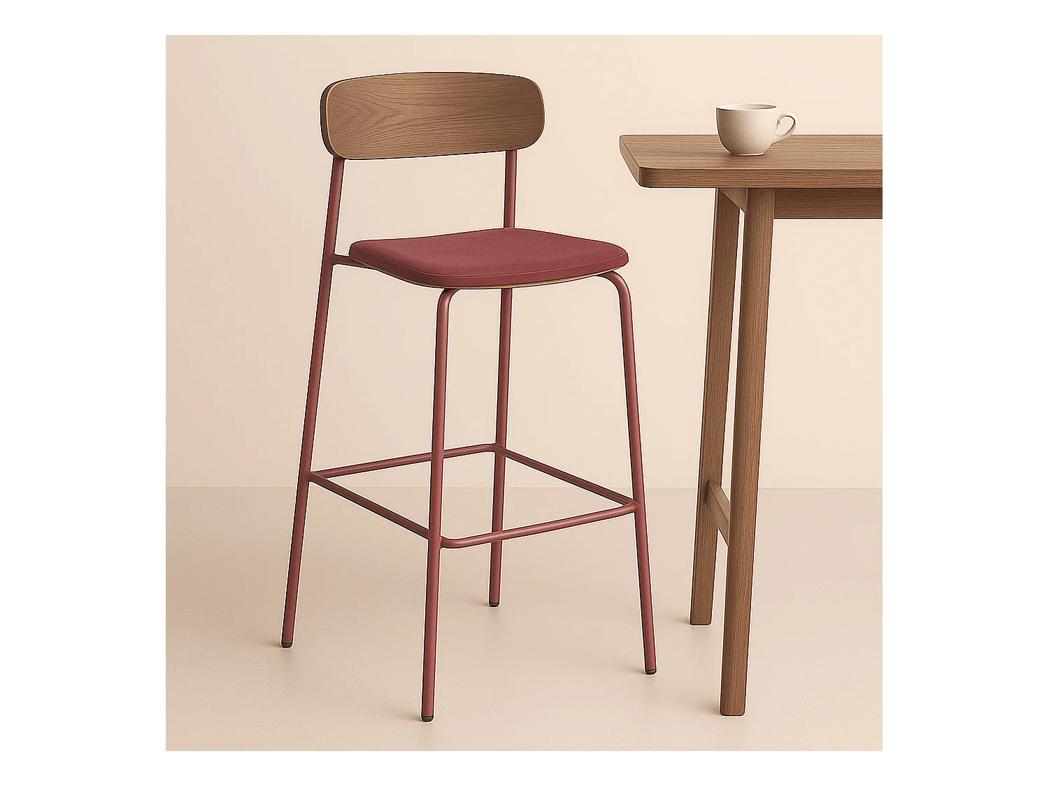 Set van 2 hoge stoelen in bordeauxrood hout