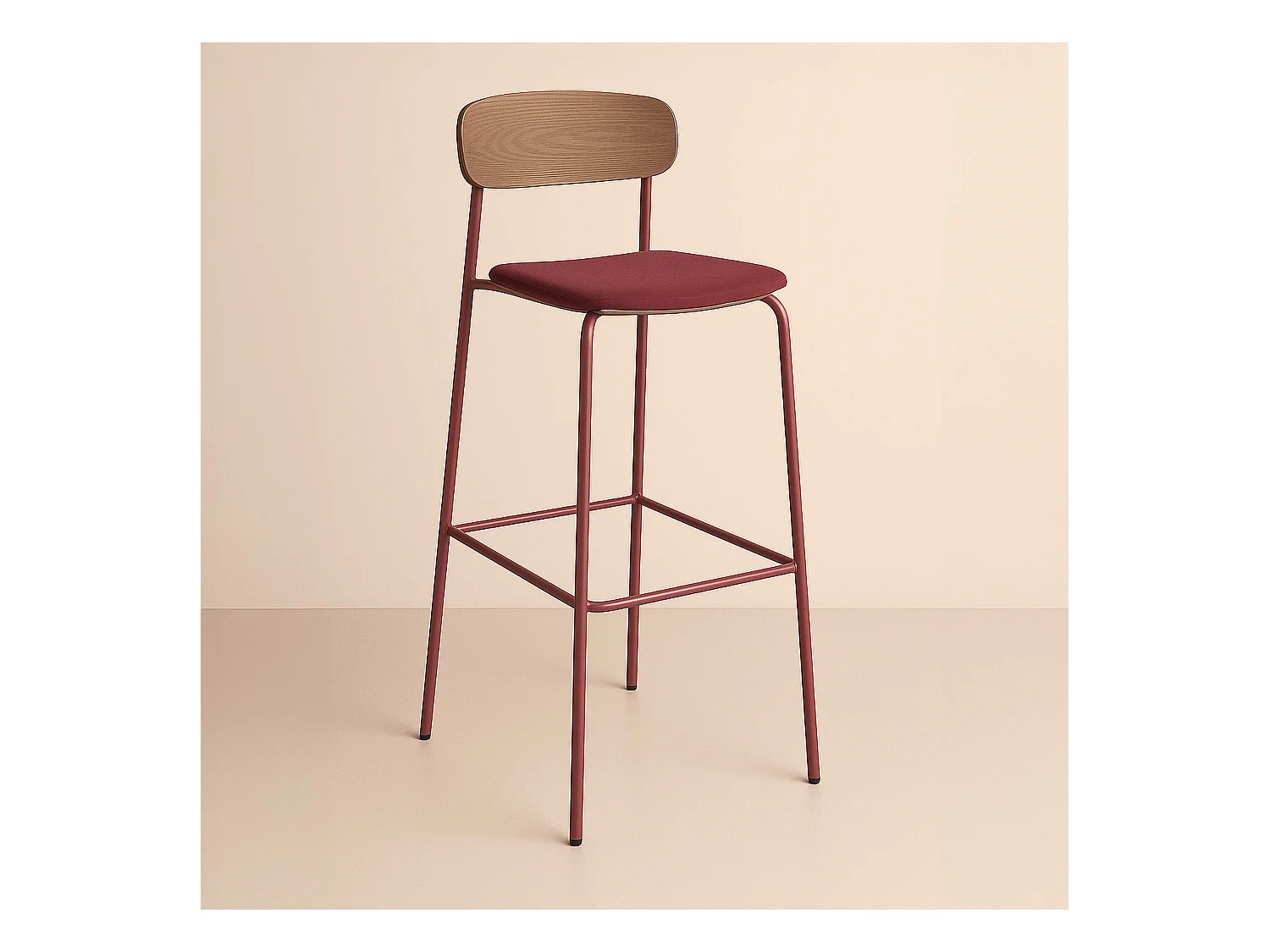 Set van 2 hoge stoelen in bordeauxrood hout