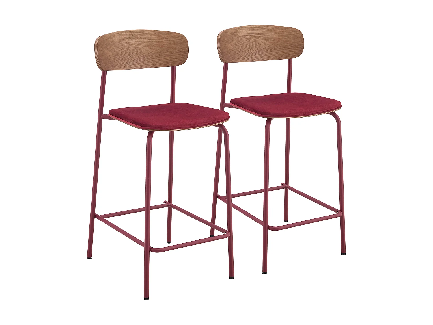 Lot de 2 chaises hautes en bois bordeaux