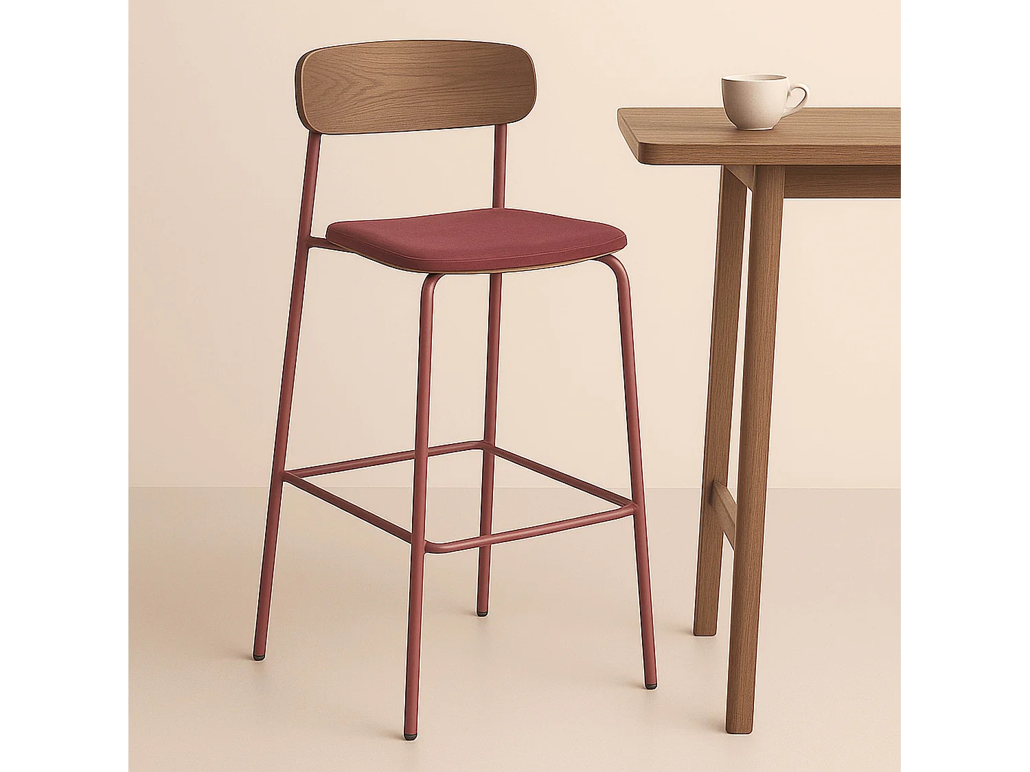 Lot de 2 chaises hautes en bois bordeaux