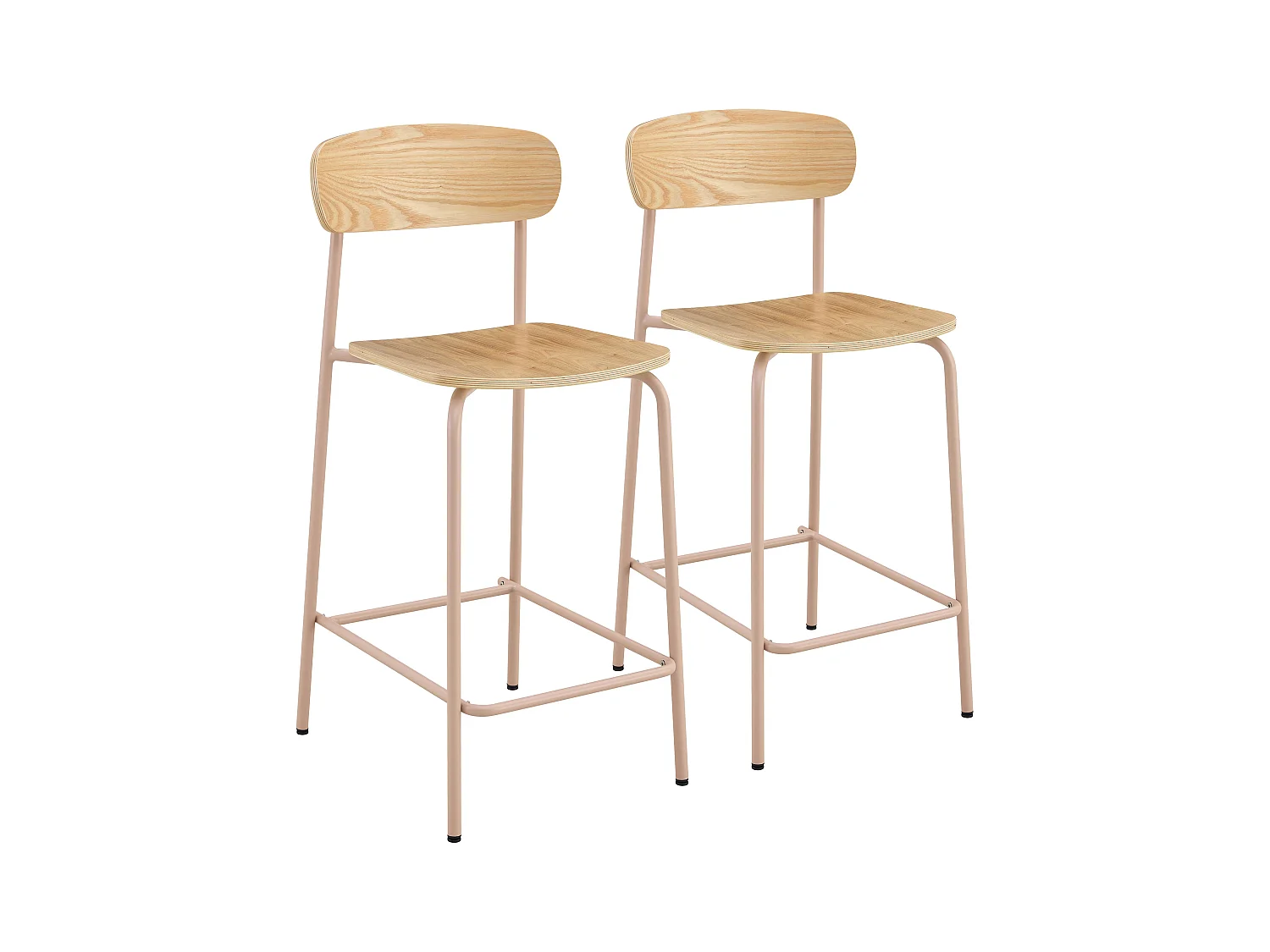 Lot de 2 chaises hautes en métal et bois rose