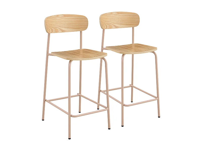 Lot de 2 chaises hautes en métal et bois rose