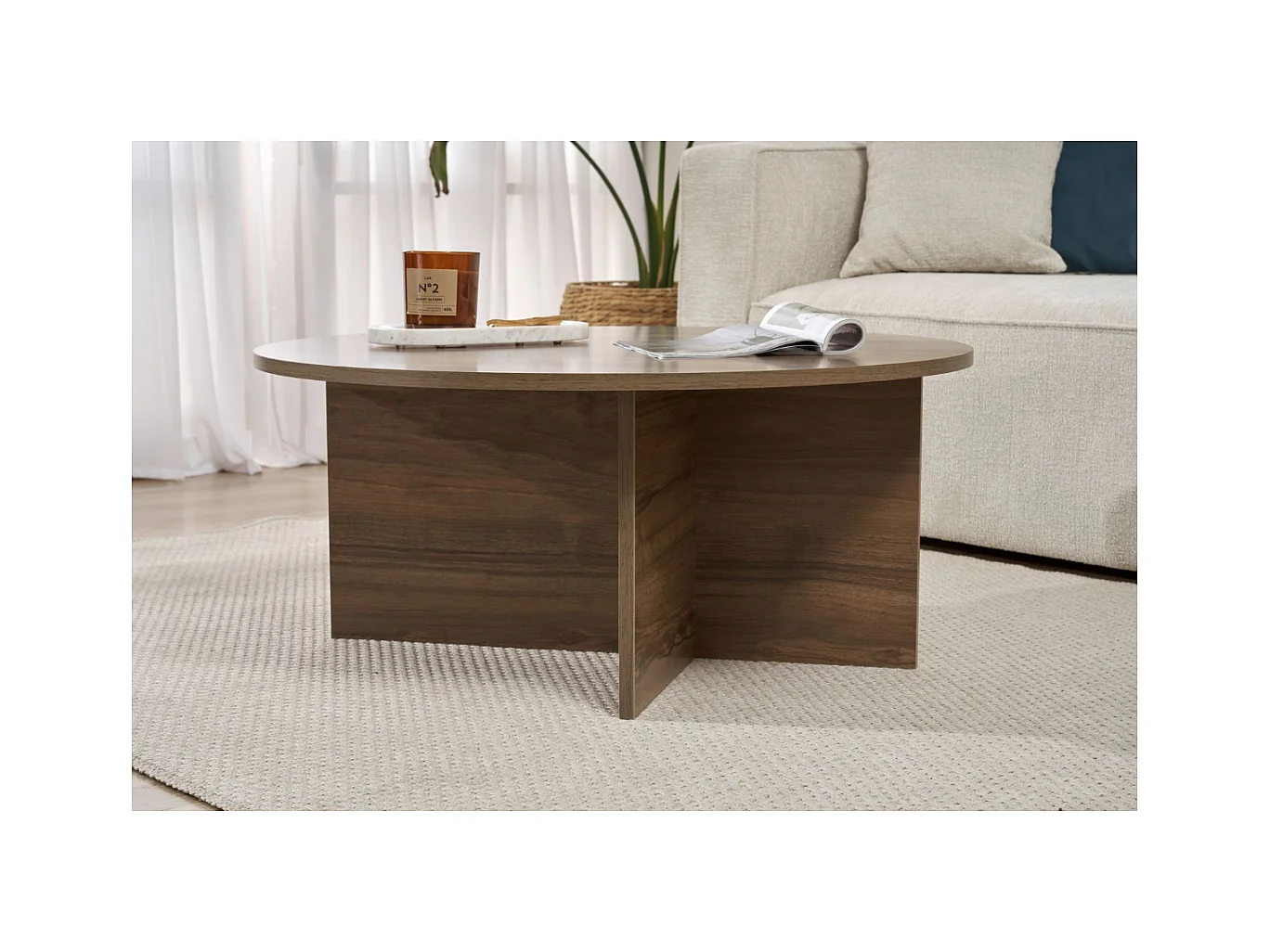 Table basse avec plateau arrondi L90 cm - SOLEIL