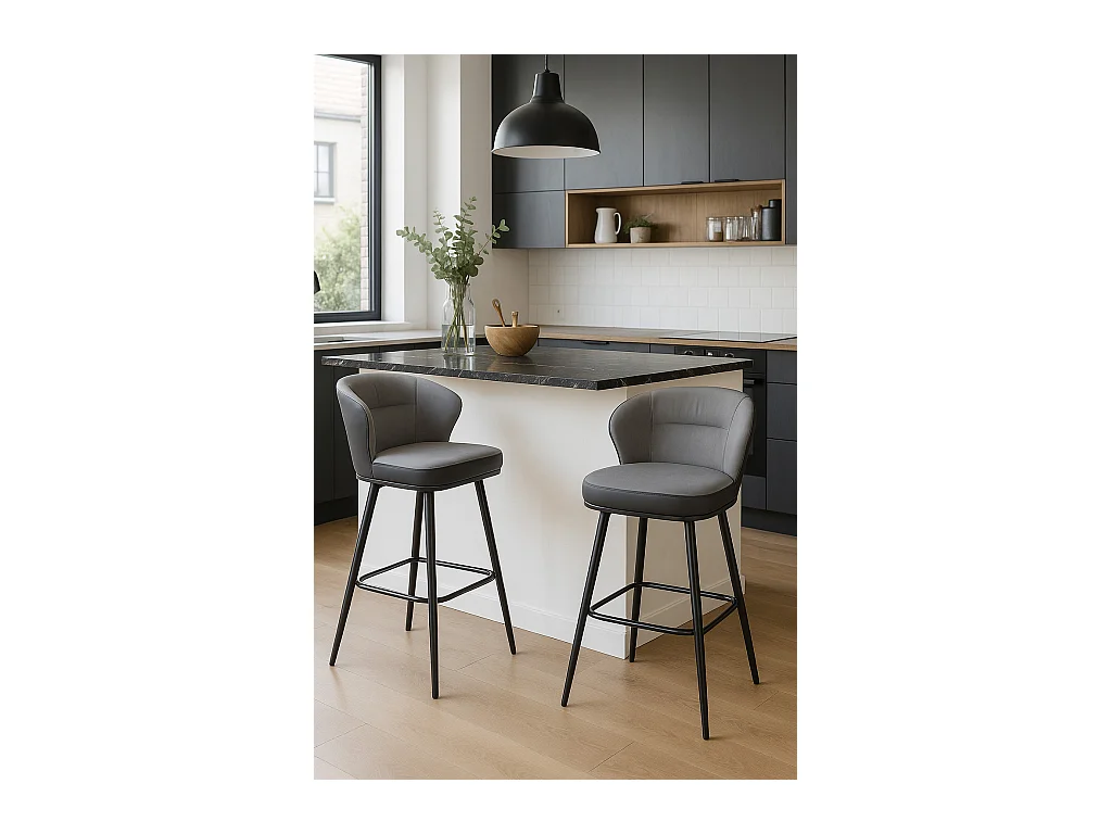 Chaise de bar pivotante matelassée, hauteur assise 72 cm, lot de 2, DANA (gris et noir)