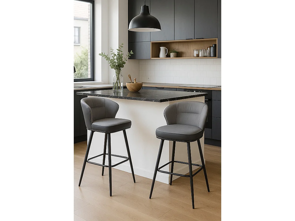 Chaise de bar pivotante matelassée, hauteur assise 72 cm, lot de 2, DANA (gris et noir)