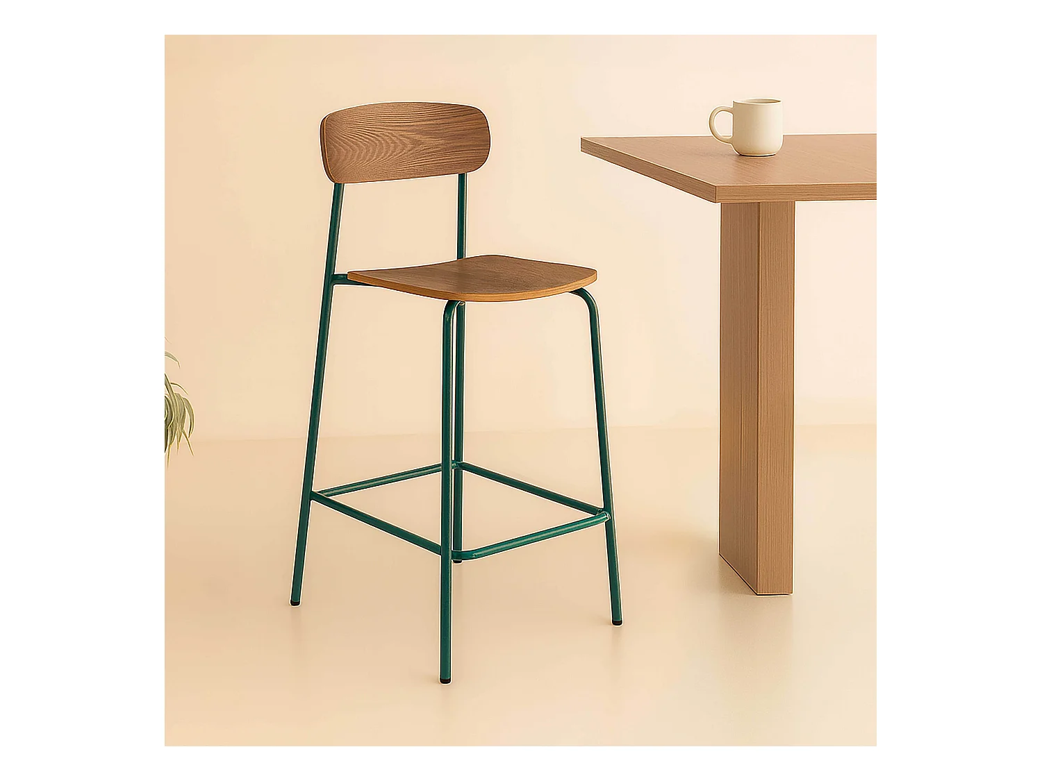 Set van 2 hoge stoelen van metaal en kaki groen hout