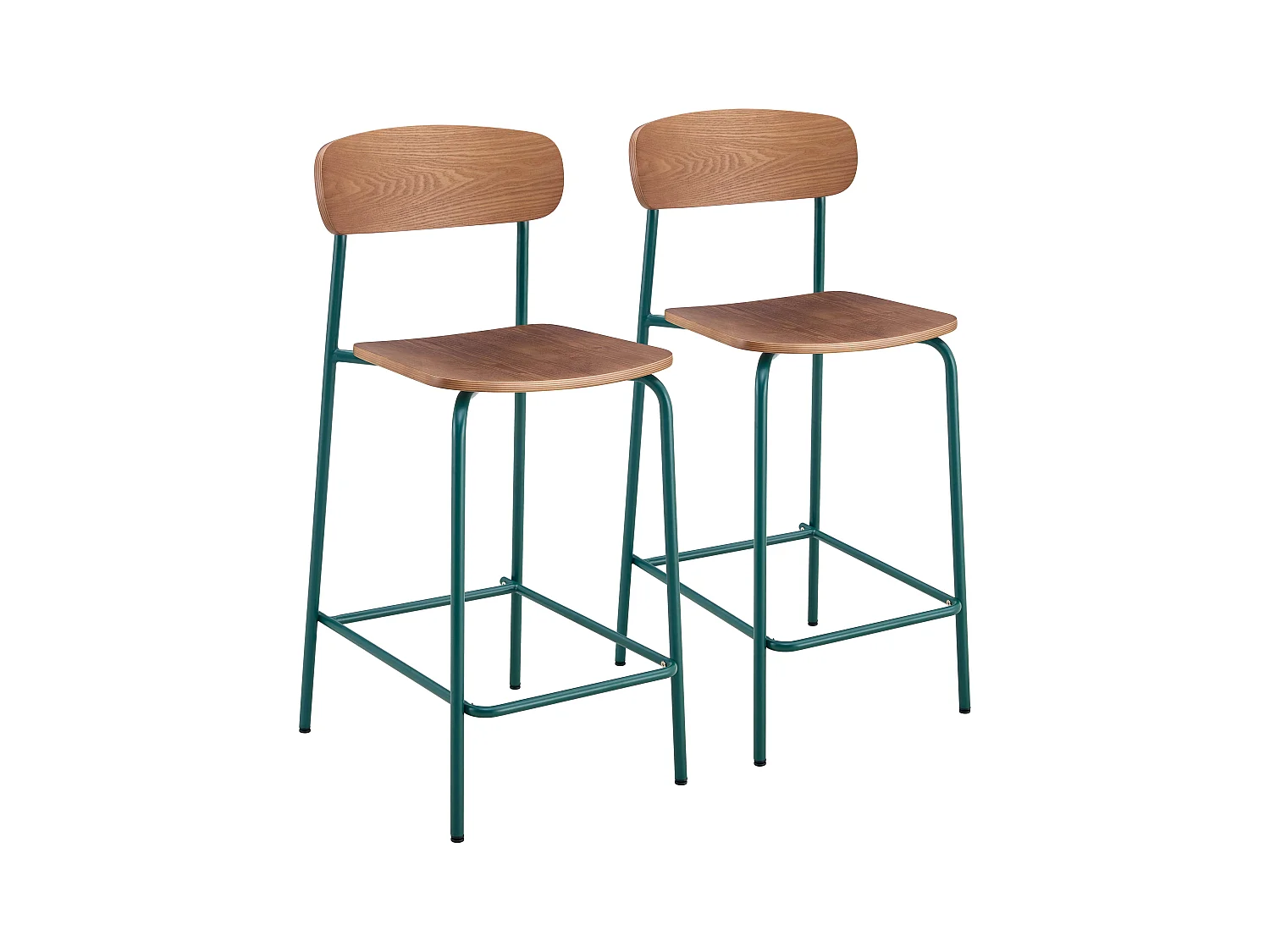 Lot de 2 chaises hautes en métal et bois vert kaki