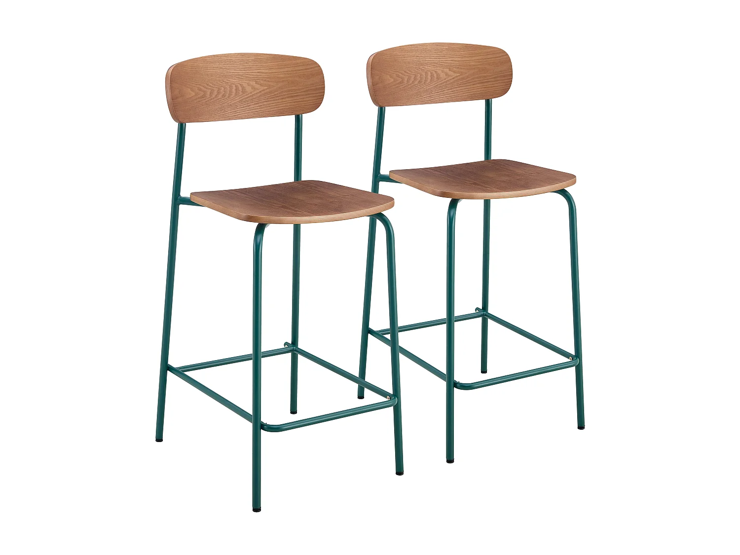 Lot de 2 chaises hautes en métal et bois vert kaki