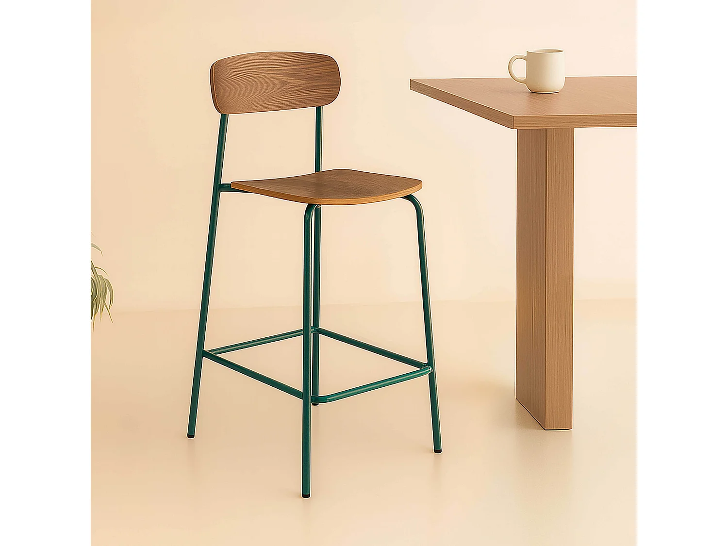 Lot de 2 chaises hautes en métal et bois vert kaki