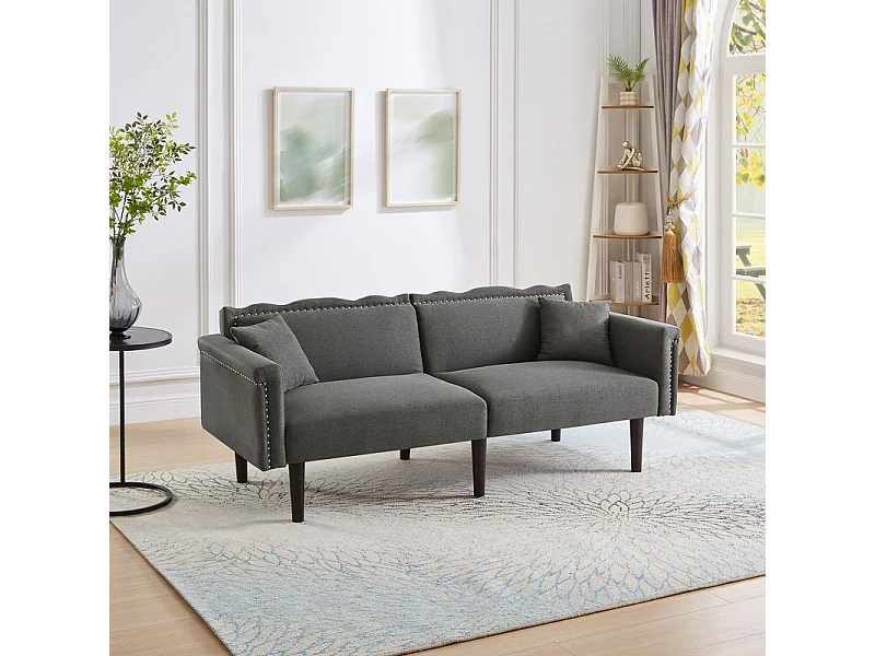 Ausziehbares Schlafsofa - mit unabhängig verstellbaren Rückenlehnen und 2 Kissen - Baumwoll-Leinen-Stoff - 176x72/89x72cm - Grau