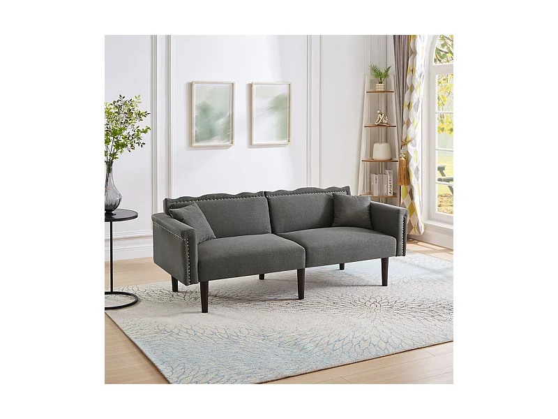 Canapé convertible en lit - avec dossiers réglables indépendants et 2 oreillers - tissu en lin en coton - 176x72/89x72cm - Gris