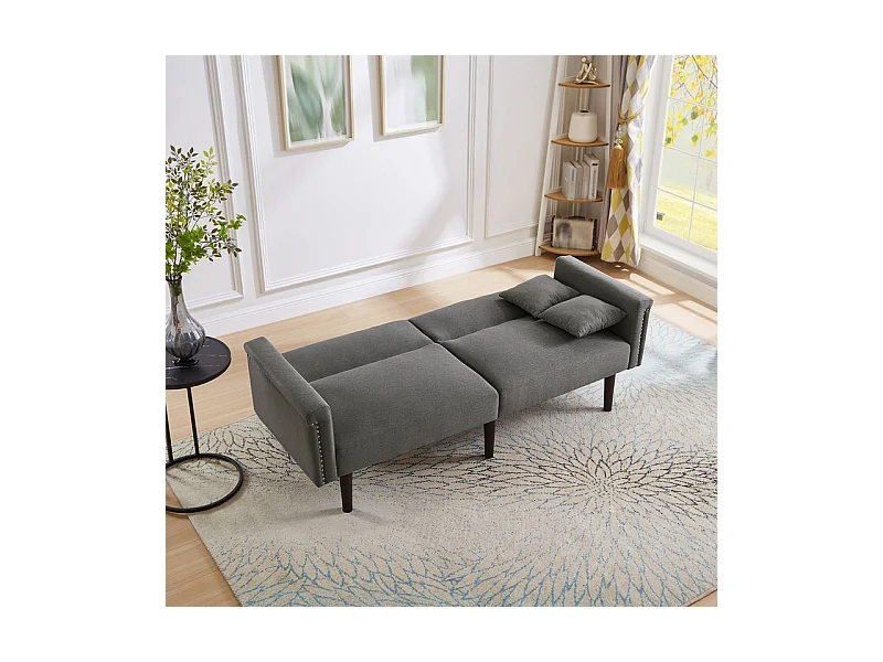 Canapé convertible en lit - avec dossiers réglables indépendants et 2 oreillers - tissu en lin en coton - 176x72/89x72cm - Gris