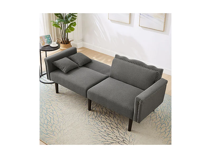 Canapé convertible en lit - avec dossiers réglables indépendants et 2 oreillers - tissu en lin en coton - 176x72/89x72cm - Gris