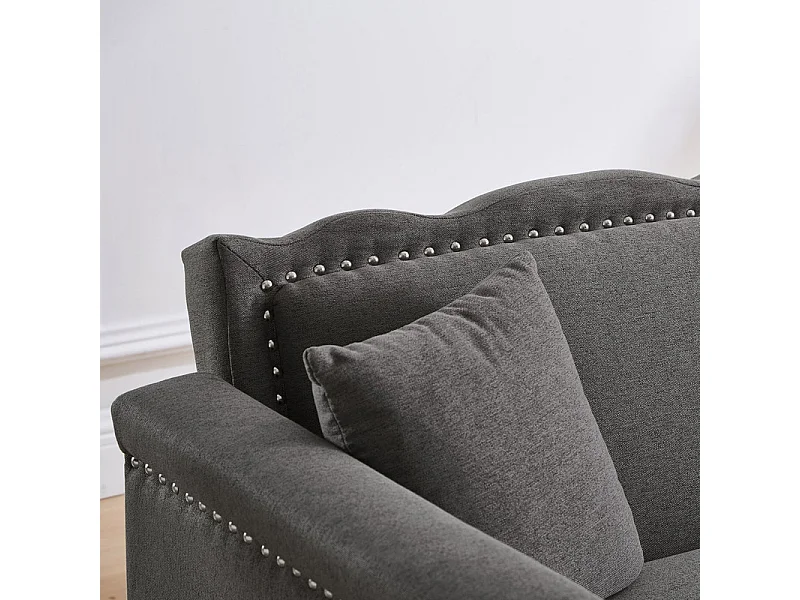 Canapé convertible en lit - avec dossiers réglables indépendants et 2 oreillers - tissu en lin en coton - 176x72/89x72cm - Gris