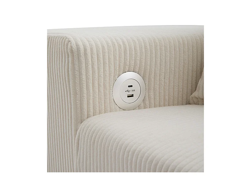 Omkeerbare 3-zits hoekbank - van ribcord - met opbergruimte, plank en 2 poefs - USB+Type-C aansluiting - Beige
