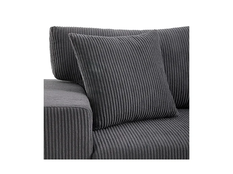 Omkeerbare 3-zits hoekbank - van ribcord - met opbergruimte, plank en 2 poefs - USB+Type-C aansluiting - Grijs