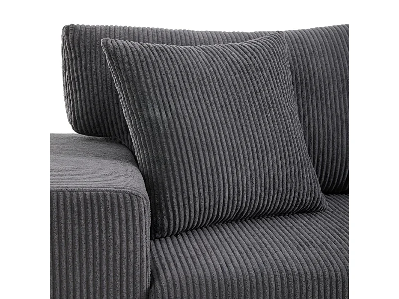 Umkehrbare 3-Sitzer-Eckcouch - aus Cordstoff - mit Stauraum, Regal und 2 Poufs - USB+Type-C-Anschluss - Grau