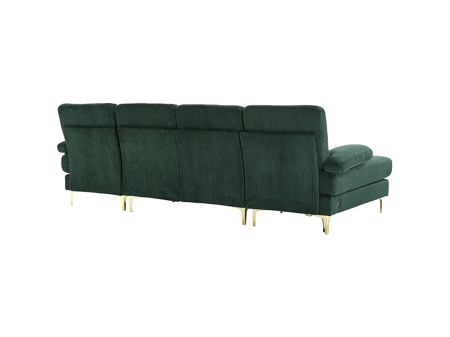 Canapé d'angle panoramique en velours - 4 places - avec LED RGB et Port USB+Type-C - 265x135x88cm - Vert