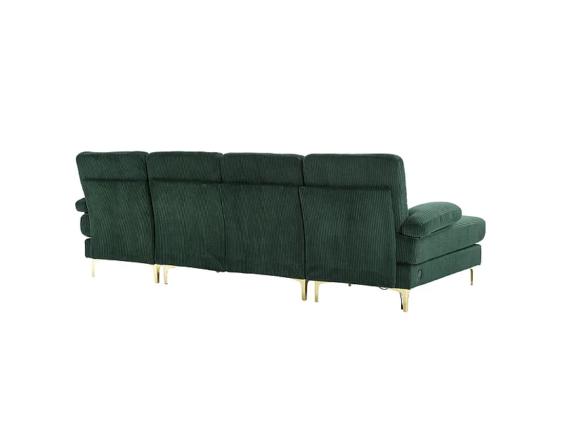 Canapé d'angle panoramique en velours - 4 places - avec LED RGB et Port USB+Type-C - 265x135x88cm - Vert