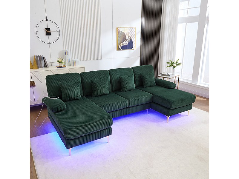 Panorama-Eckcouch aus Velours - 4-Sitzer - mit RGB-LED und USB+Type-C ...