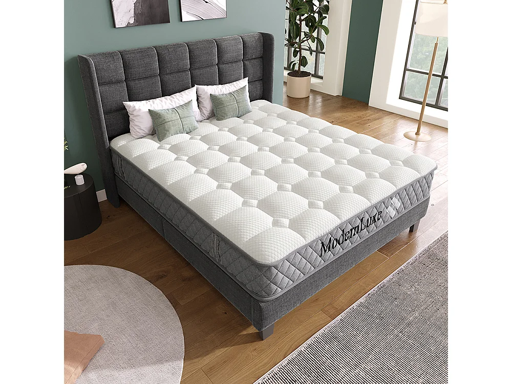 Matelas mousse froide 160x200 cm ressorts ensachés 7 zones fermeté H3 moyen 20 cm 4 poignées emballage sous vide