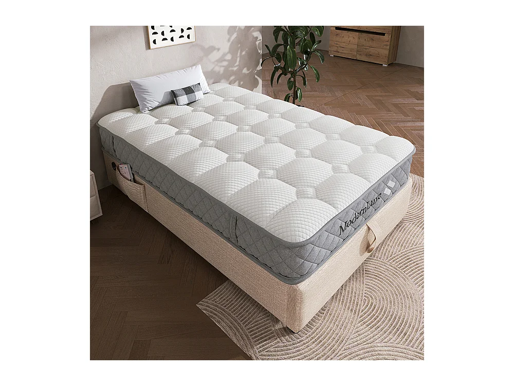Matelas mousse froide 90x200 cm ressorts ensachés 7 zones fermeté H3 moyen 20 cm 4 poignées emballage sous vide