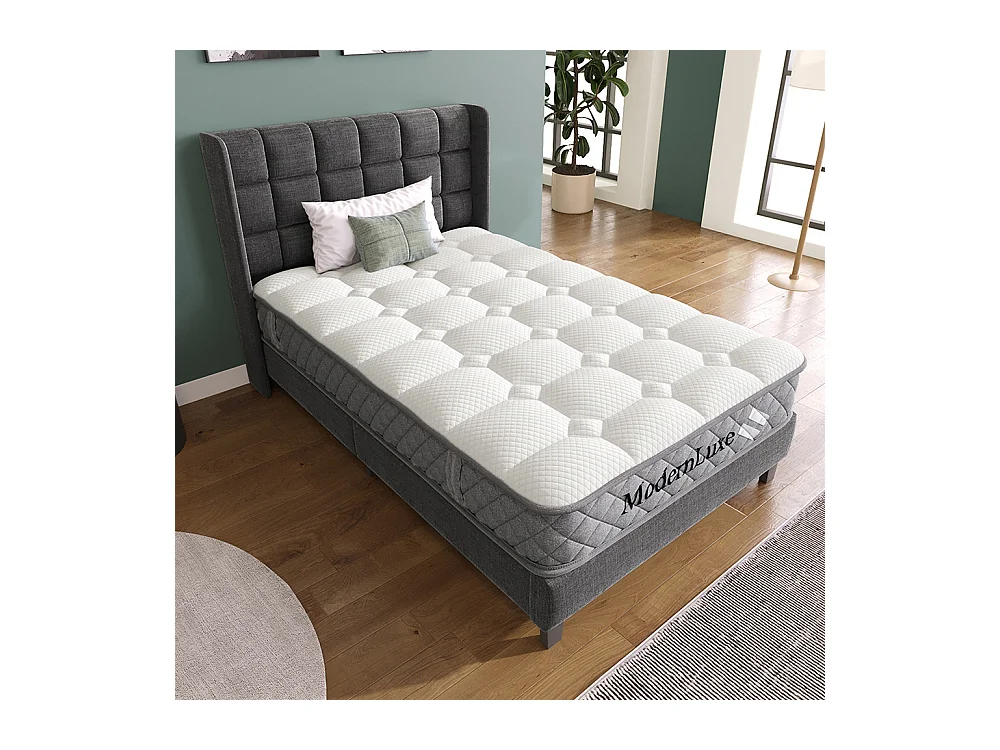 Matelas mousse froide 90x200 cm ressorts ensachés 7 zones fermeté H3 moyen 20 cm 4 poignées emballage sous vide
