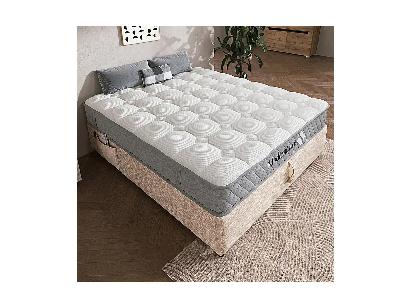 Matelas mousse froide 120x200 cm ressorts ensachés 7 zones fermeté H3 moyen 20 cm 4 poignées emballage sous vide