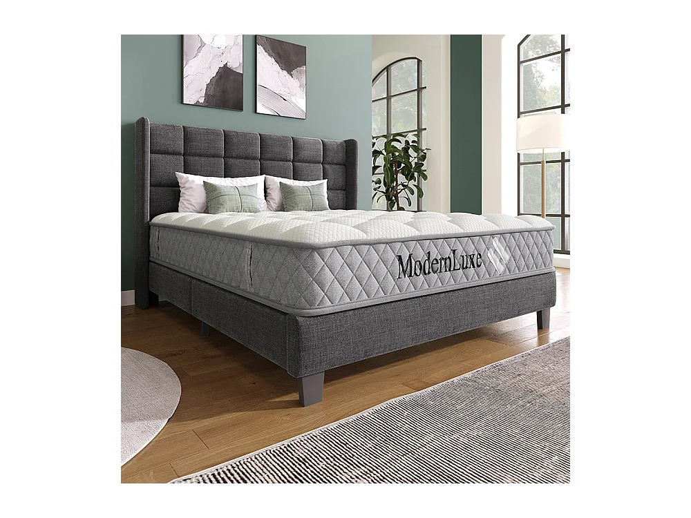 Matelas mousse froide 180x200 cm ressorts ensachés 7 zones fermeté H3 moyen 20 cm 4 poignées emballage sous vide