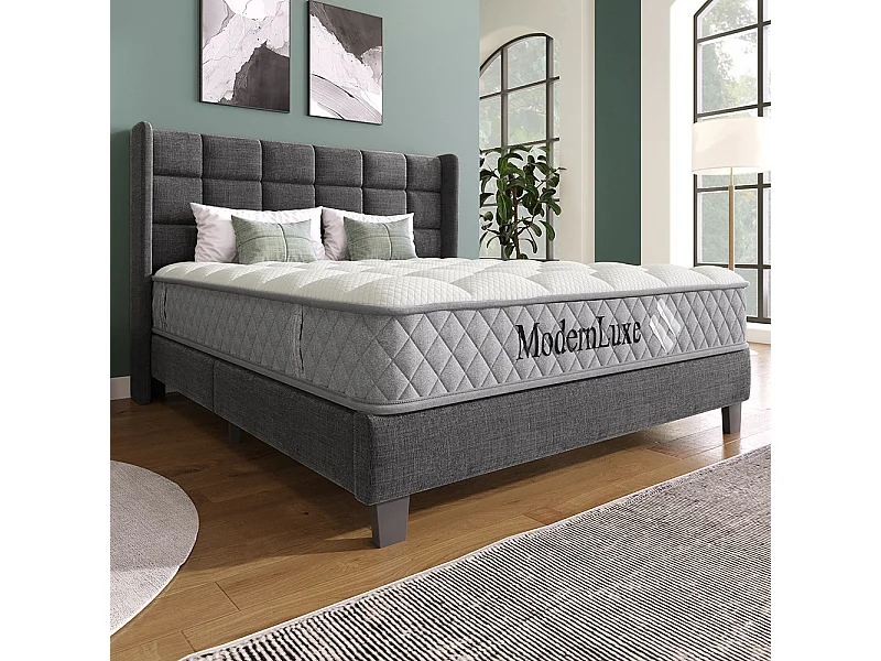 Matelas mousse froide 180x200 cm ressorts ensachés 7 zones fermeté H3 moyen 20 cm 4 poignées emballage sous vide